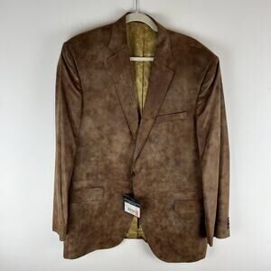 $495 Macys Cremieux Two Button Micro Suede Polyester Sport Coat Brown Size 46L